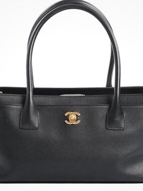 CHANEL Small Black Executive Cerf Tote with Gold CC. 100% AUTHENTIC.